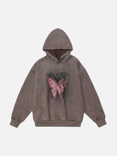 Sweat-shirt à capuche en daim avec motif graffiti papillon américain rétro